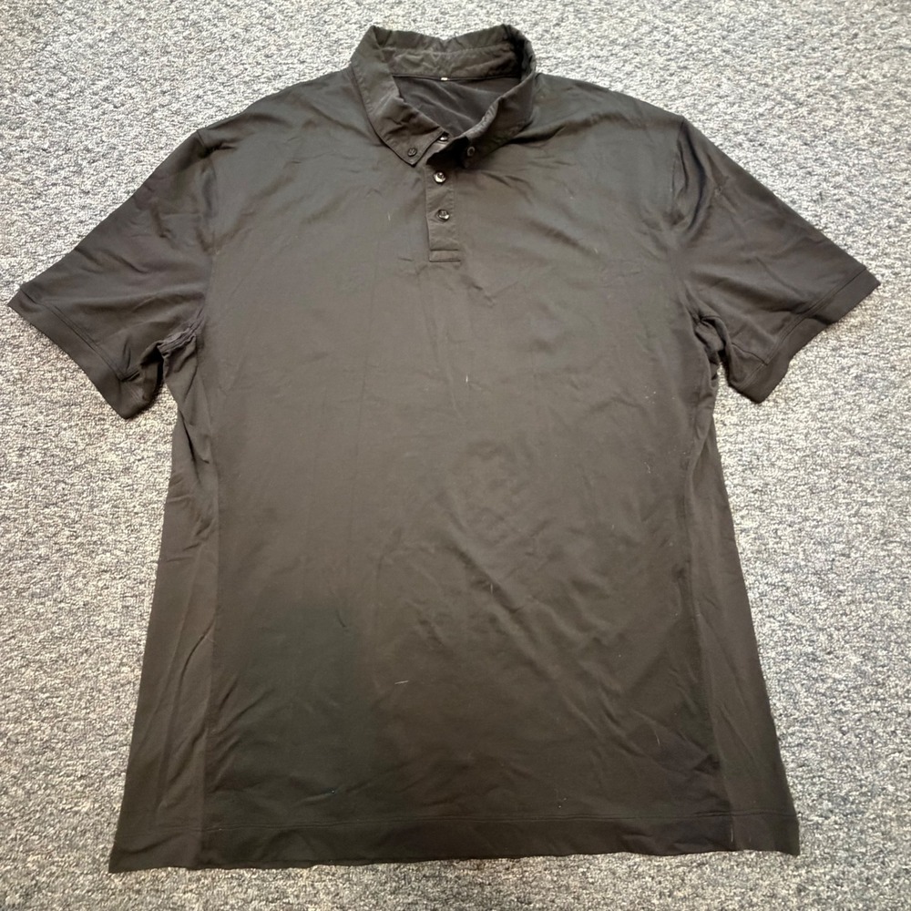 Lululemon Mens Short Sleeve Polo Shirt Black Golf Athletic Top Size L